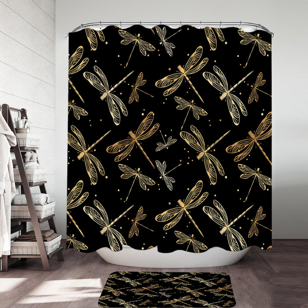 Dragonfly Shower Curtain Golden Dragonflies Shower Curtains