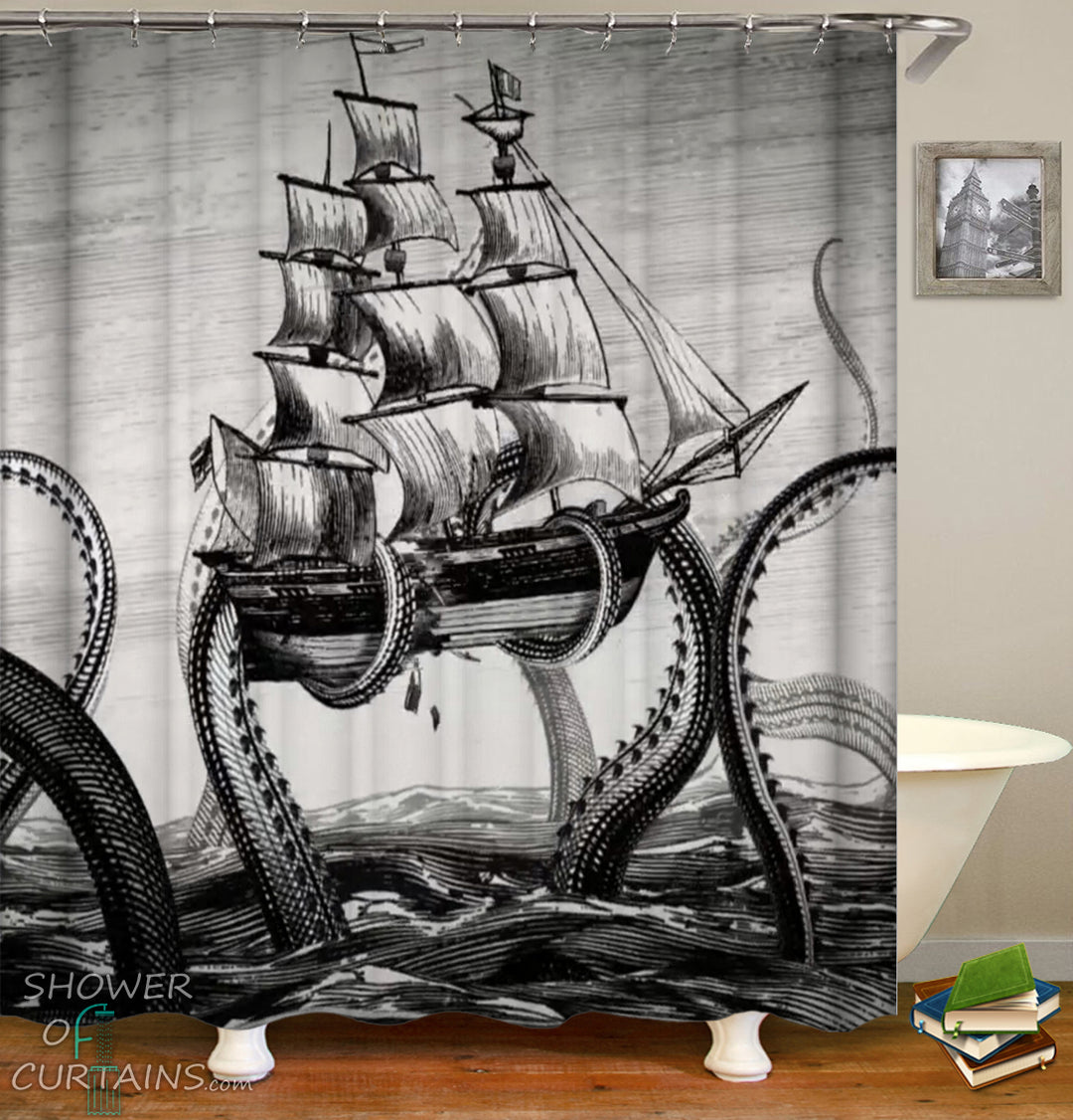 Kraken Shower Curtain - Fabric Shower Curtains Collections