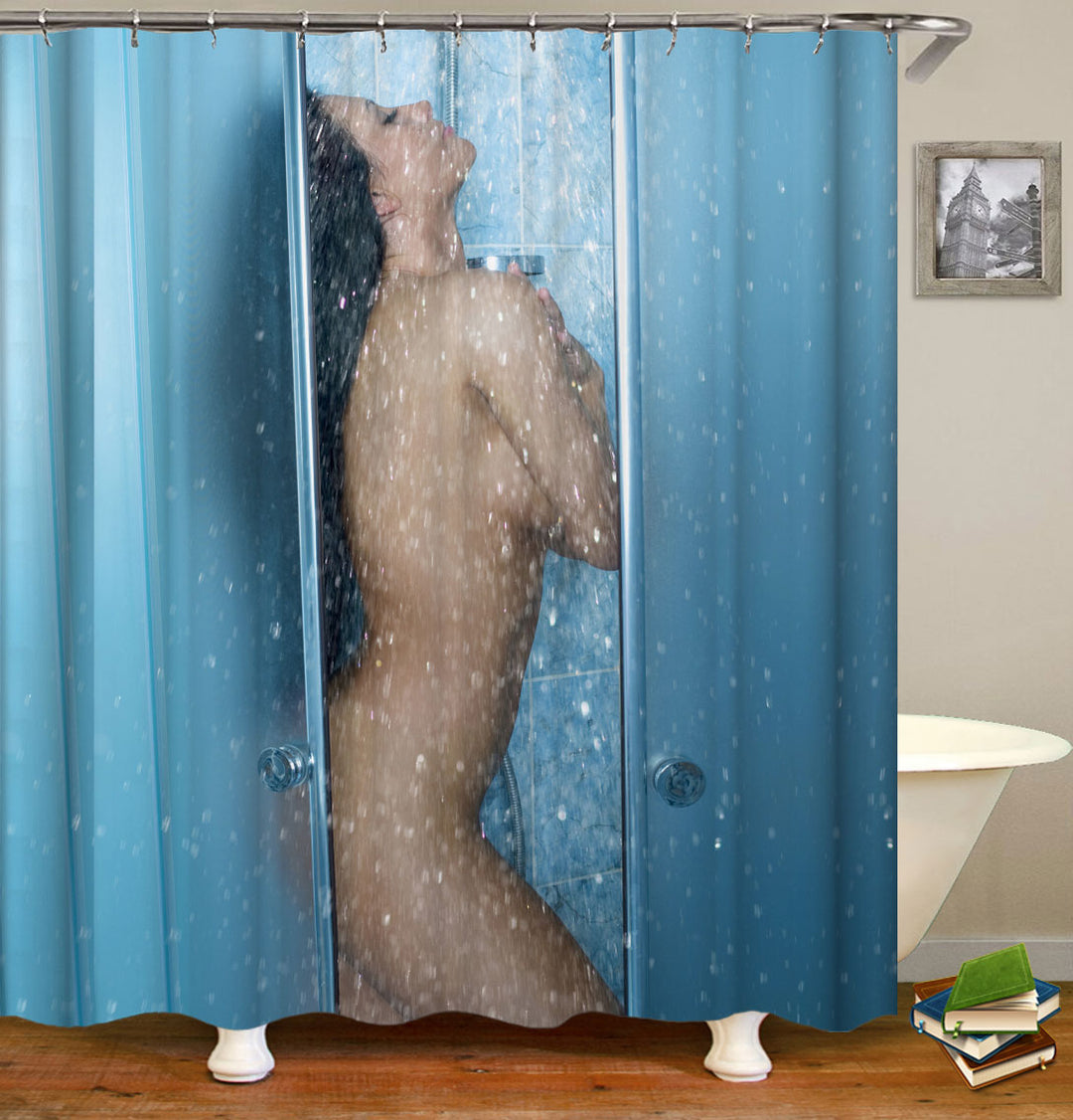 Mens Shower Curtains theme logo Showering Lady On Shower Curtain For Guys