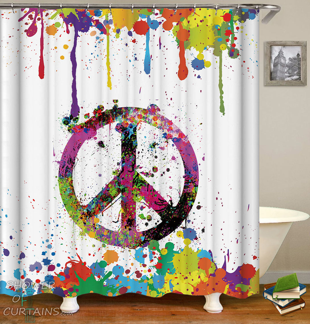 Retro Shower Curtains Riot Of Colors Peace