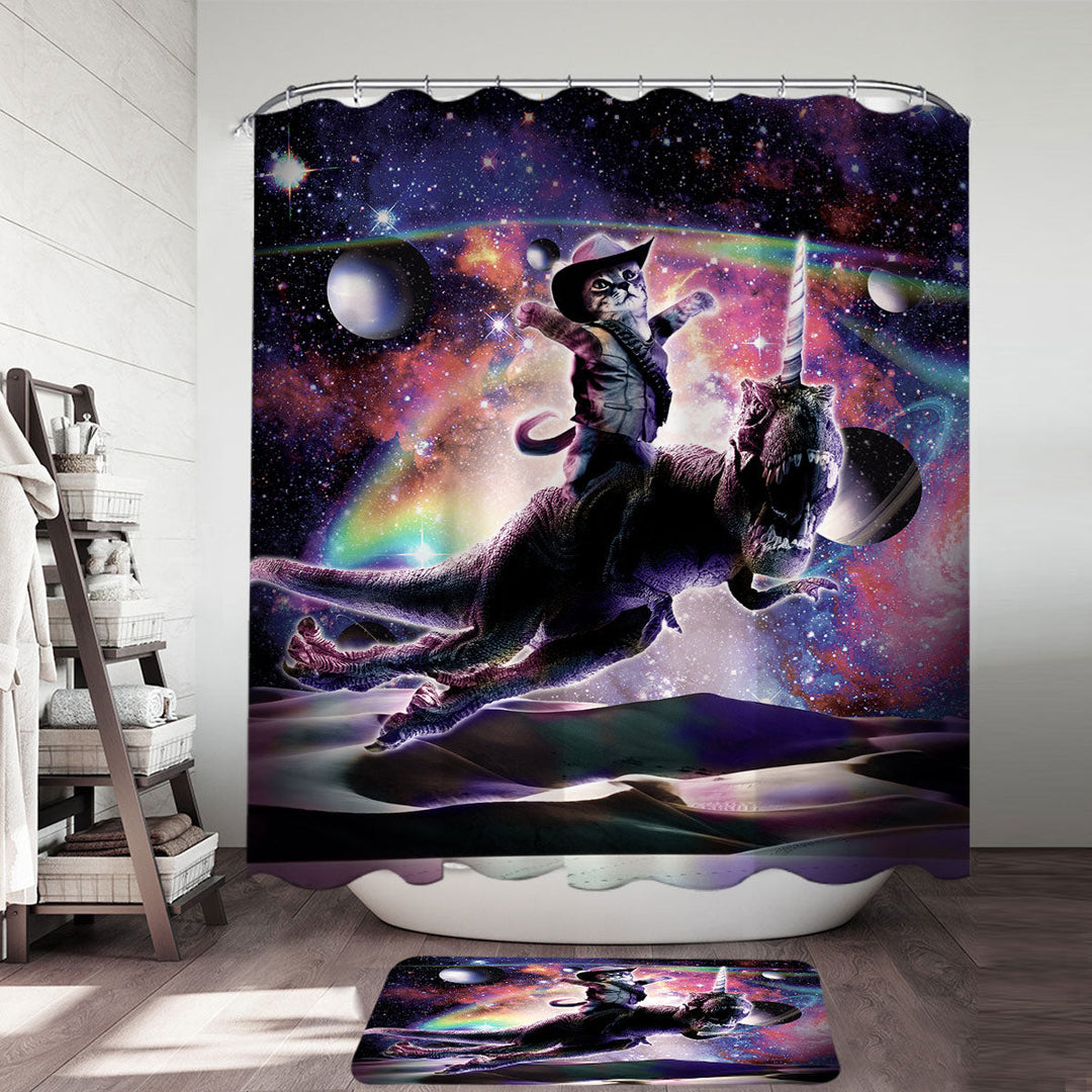 Riding Funny Cat Shower Curtains