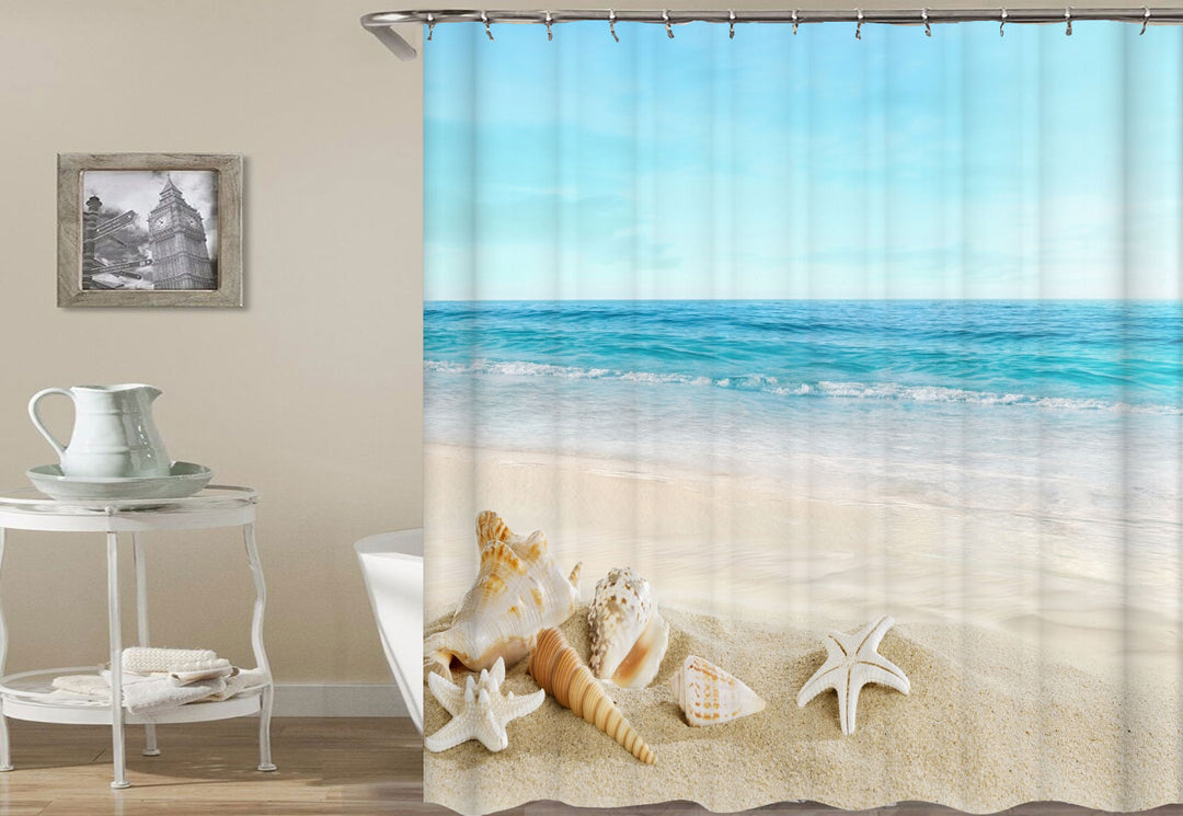 Seashell Shower Curtain and Fabric Seashell Shower Curtains