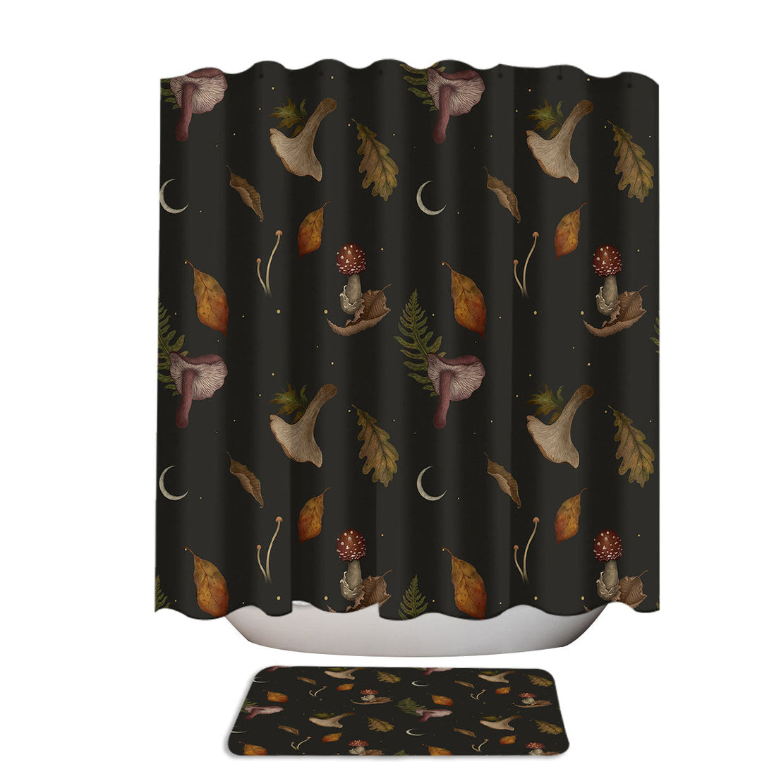 Autumn Forest Mushrooms and Leaves Stall Shower Curtain
