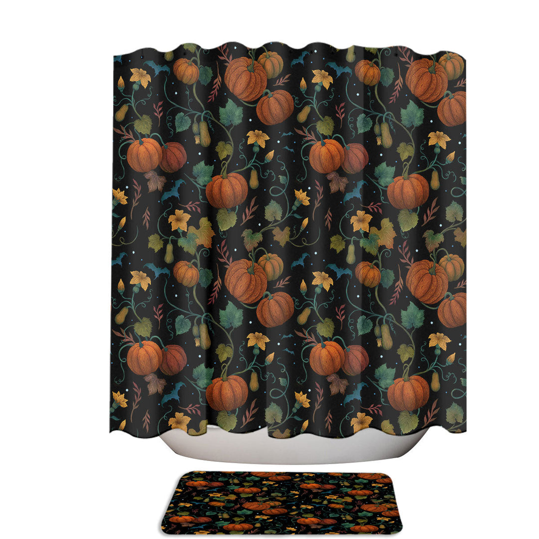 Autumn Garden Pumpkin and Bat Extra Long Shower Curtain