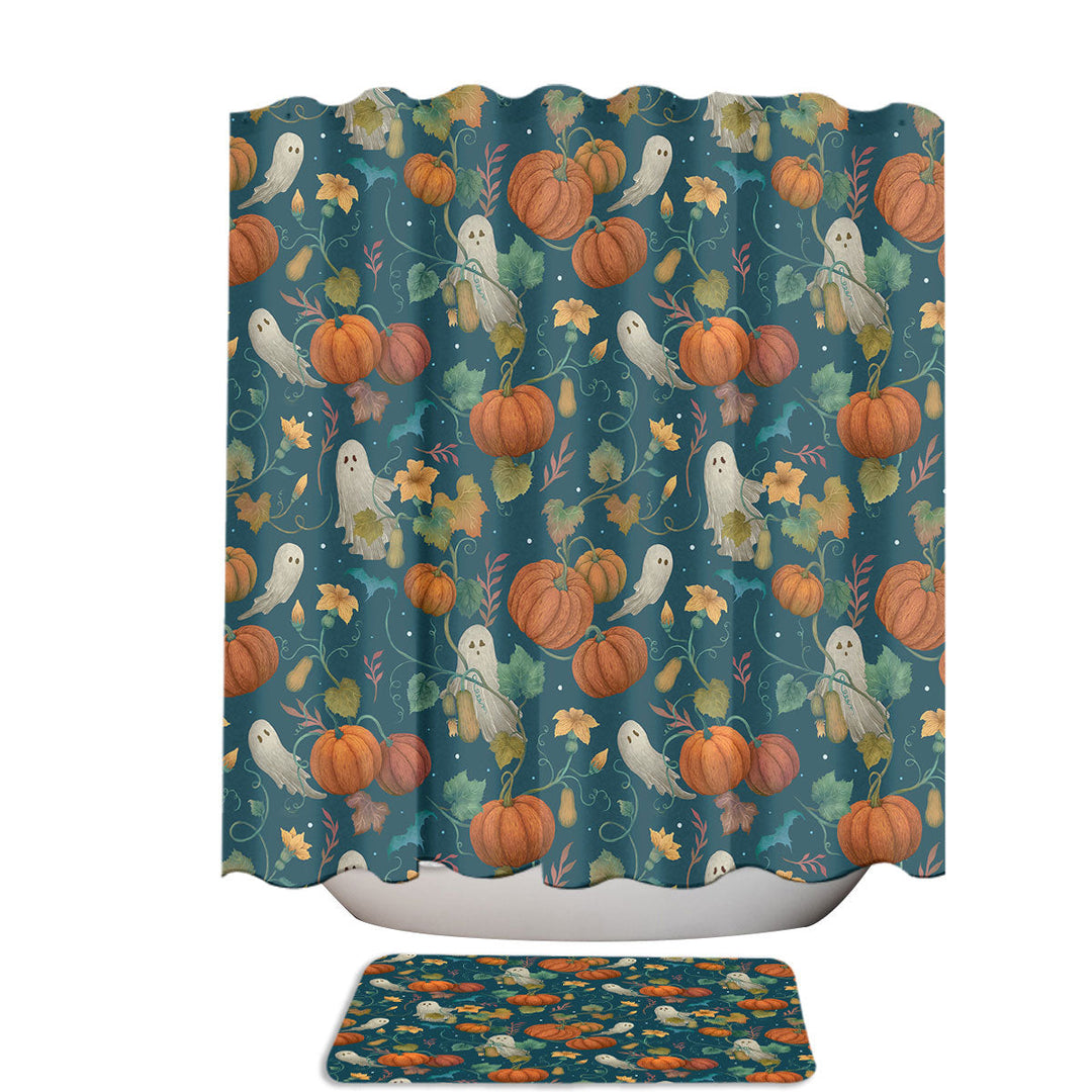 Autumn Garden Pumpkin and Ghost Unique Shower Curtains