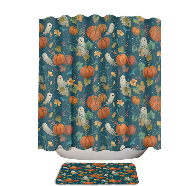 Autumn Garden Pumpkin and Ghost Unique Shower Curtains