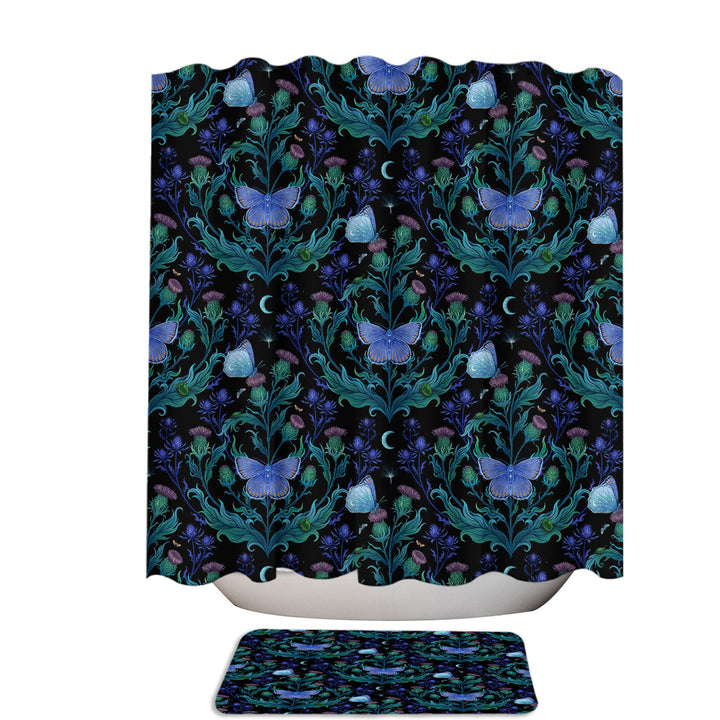 Blue Garden Butterflies and Thistle Cool Shower Curtains