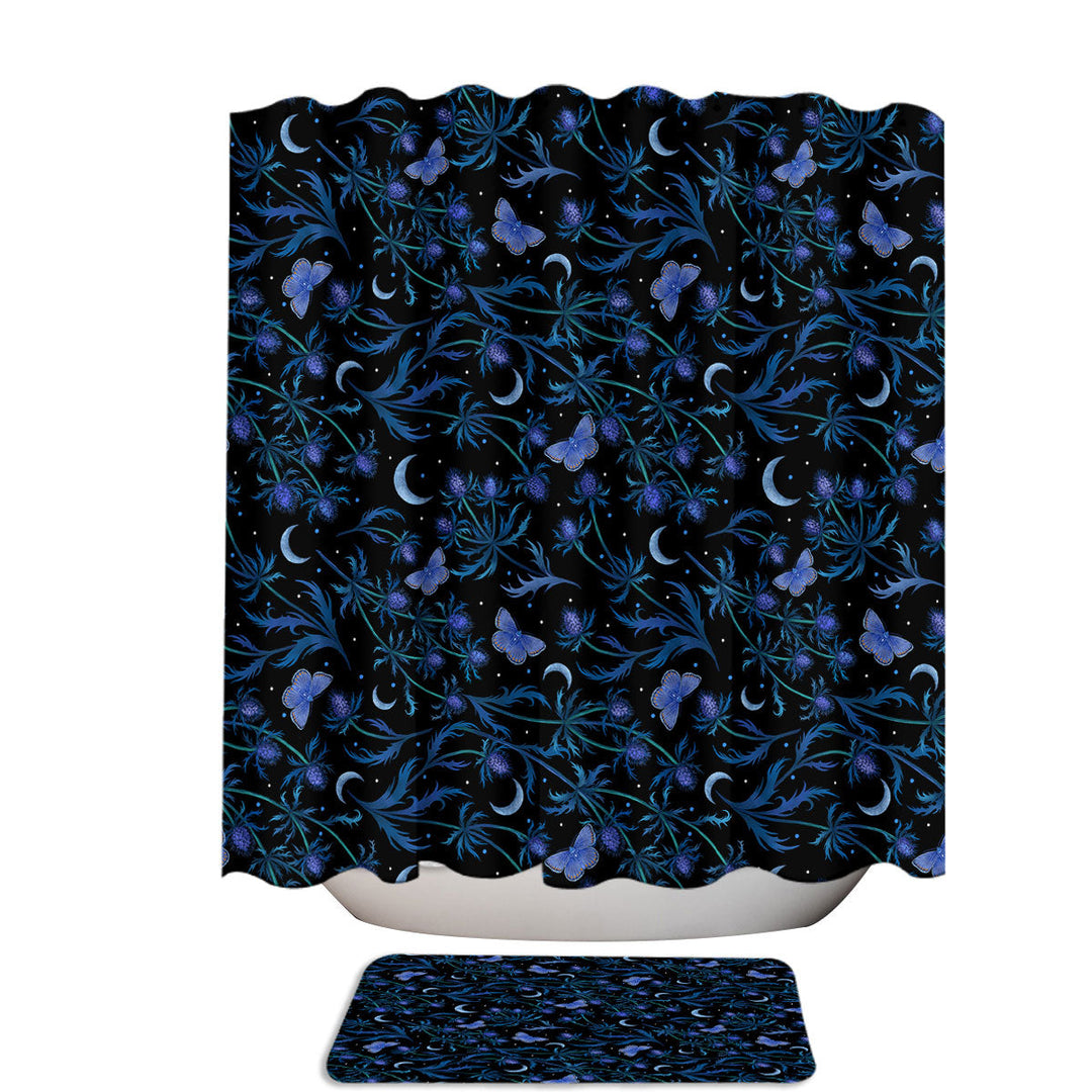 Blue Thistle and Butterflies Shower Curtain