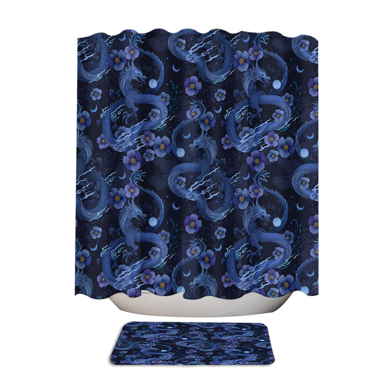 Blue Violet Floral Dragon Fabric Shower Curtain
