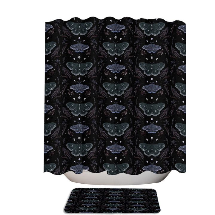 Blue and Teal Saturnia Pavonia Moth and Ferns Cool Shower Curtains