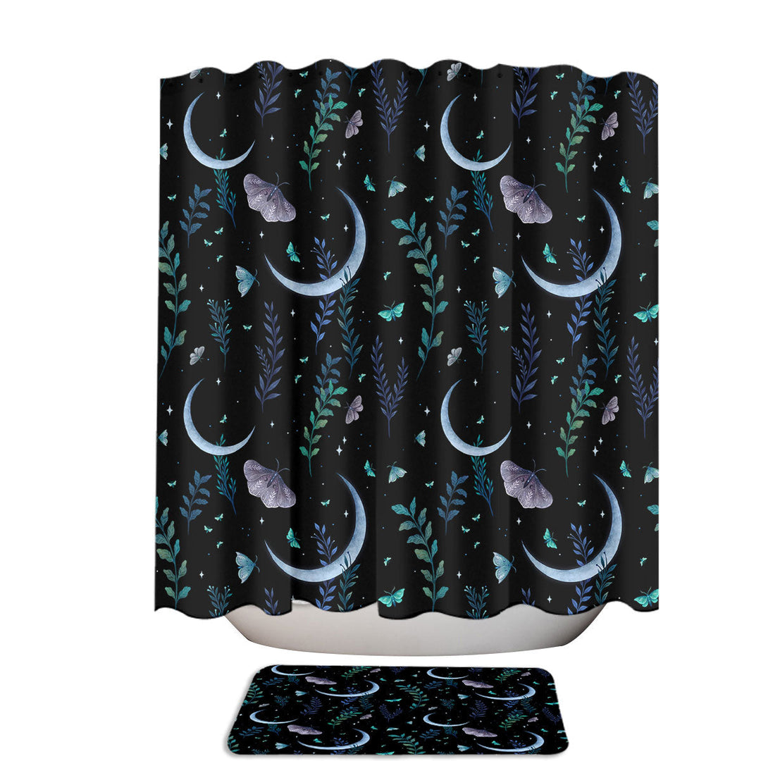 Celestial Blues and Purples Moth Garden Shower Curtains