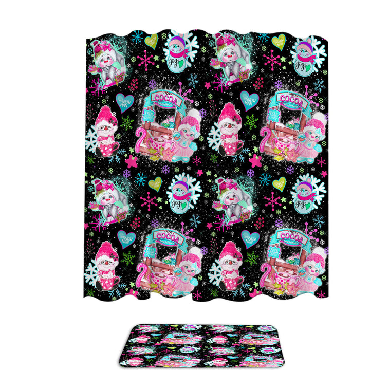Christmas Decorative Shower Curtains Winter Colorful Snowman Pattern