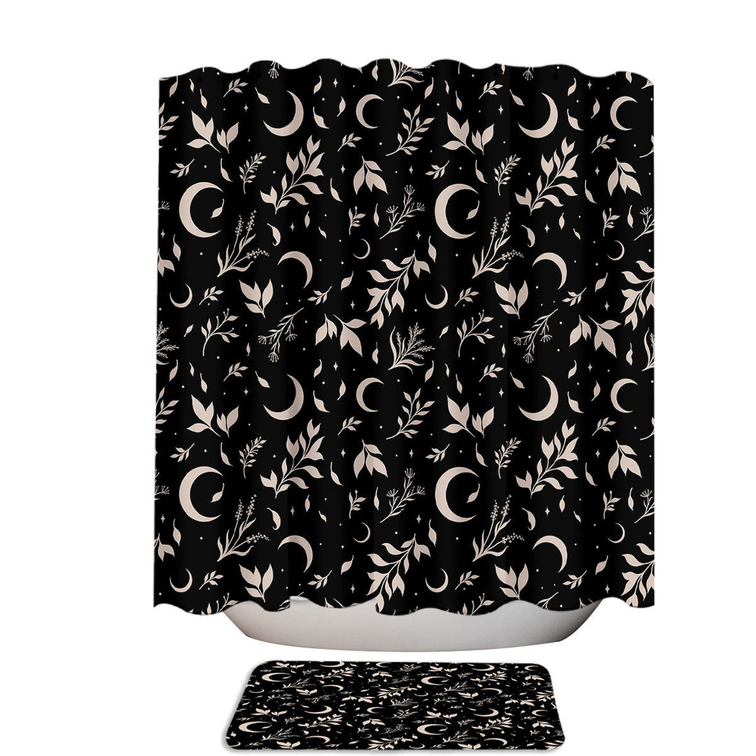 Crescent Moon Garden Black Pattern Shower Curtains