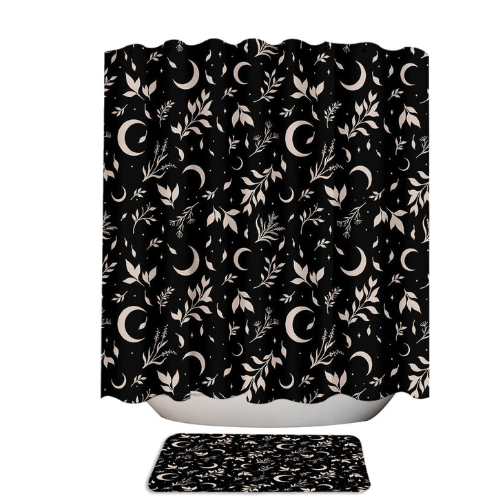 Crescent Moon Garden Black Pattern Shower Curtains