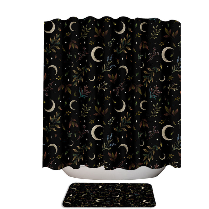 Crescent Moon Garden Pattern Fabric Shower Curtain