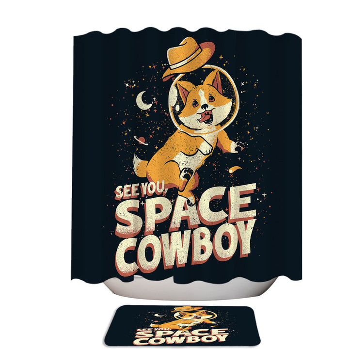 Cute Corgi Dog Space Cowboy Shower Curtain