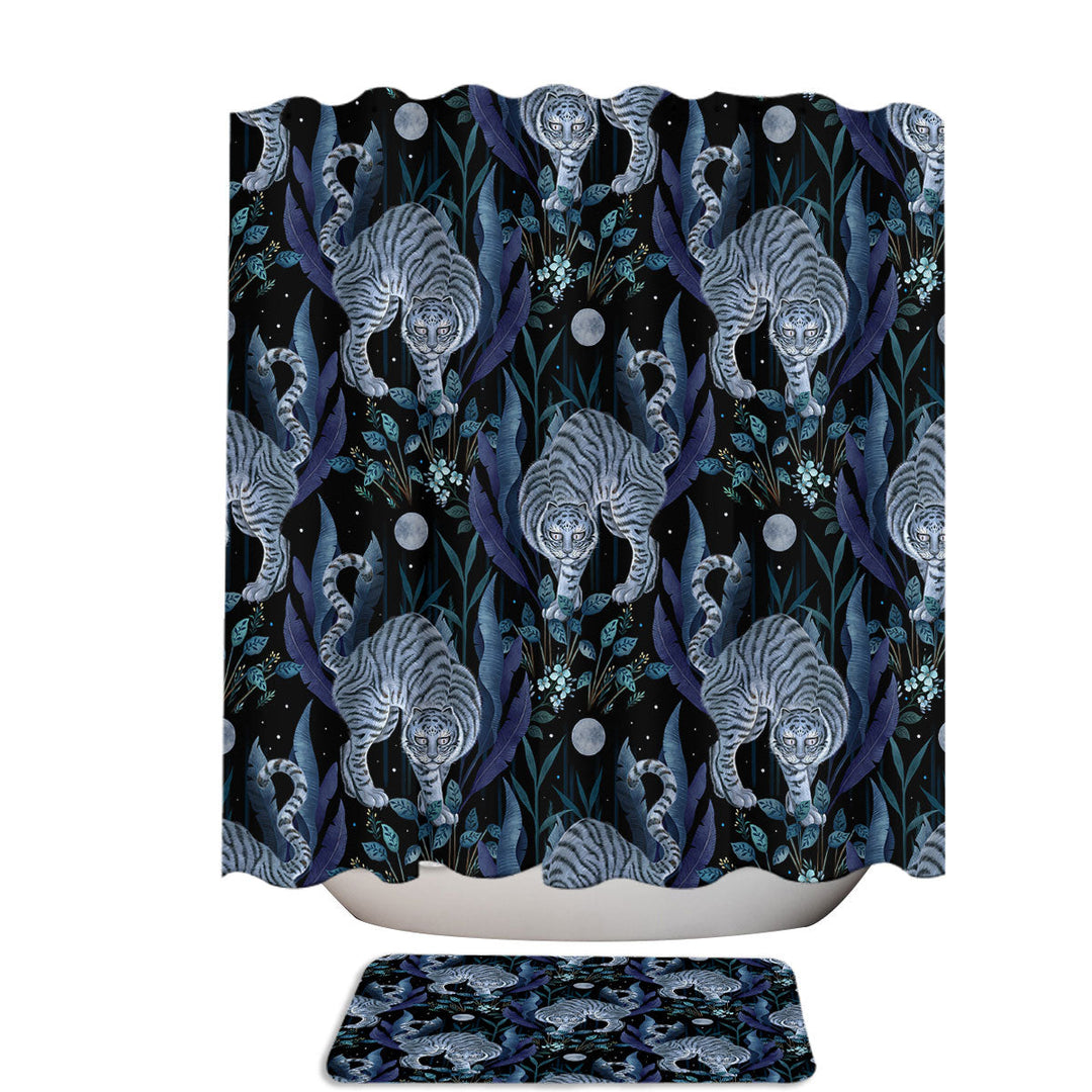 Dark Year of Tiger and Leaves Stall Shower Curtain