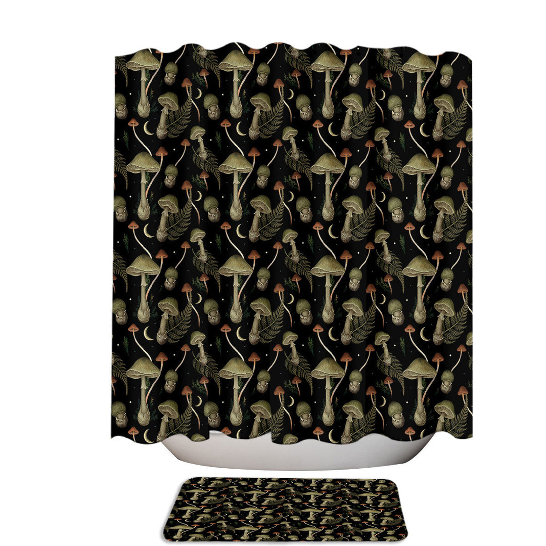 Death Cap Mushrooms Dark Pattern Shower Curtains