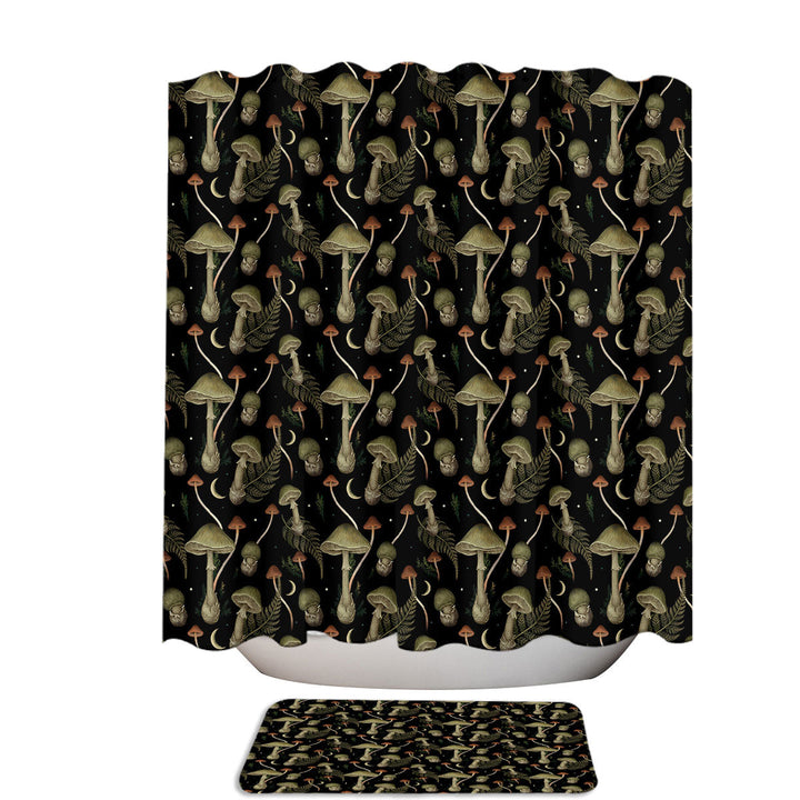 Death Cap Mushrooms Dark Pattern Shower Curtains