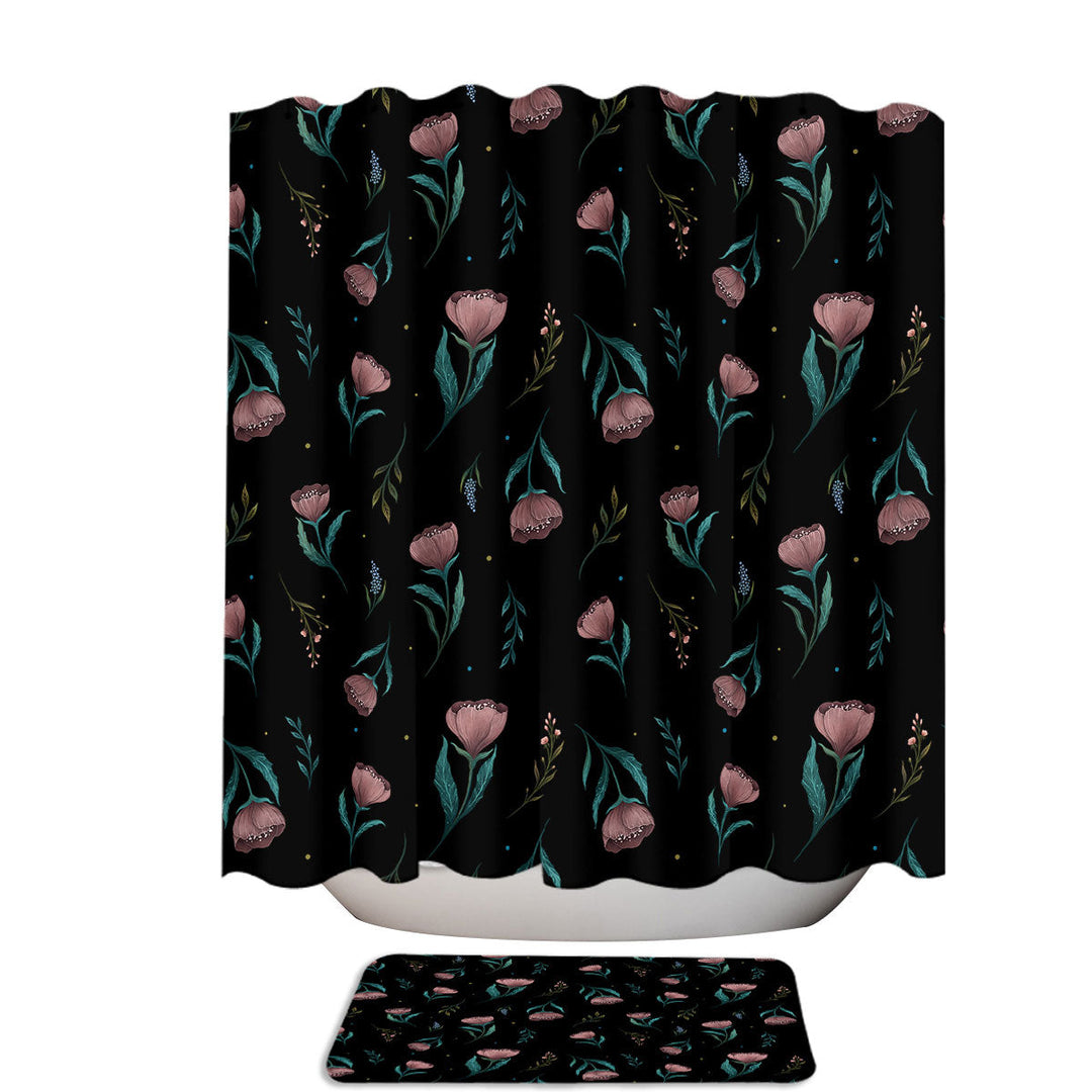 Floral Pattern Blooms in the Dark Shower Curtains
