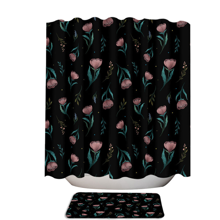 Floral Pattern Blooms in the Dark Shower Curtains