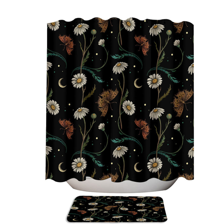 Floral Pattern Daisy and Butterflies Extra Long Shower Curtain