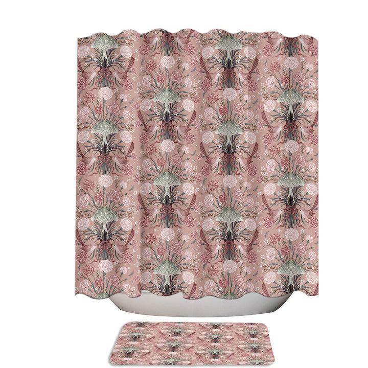 Floral Pink Carnation Pattern Moths in Bloom Modern Shower Curtains
