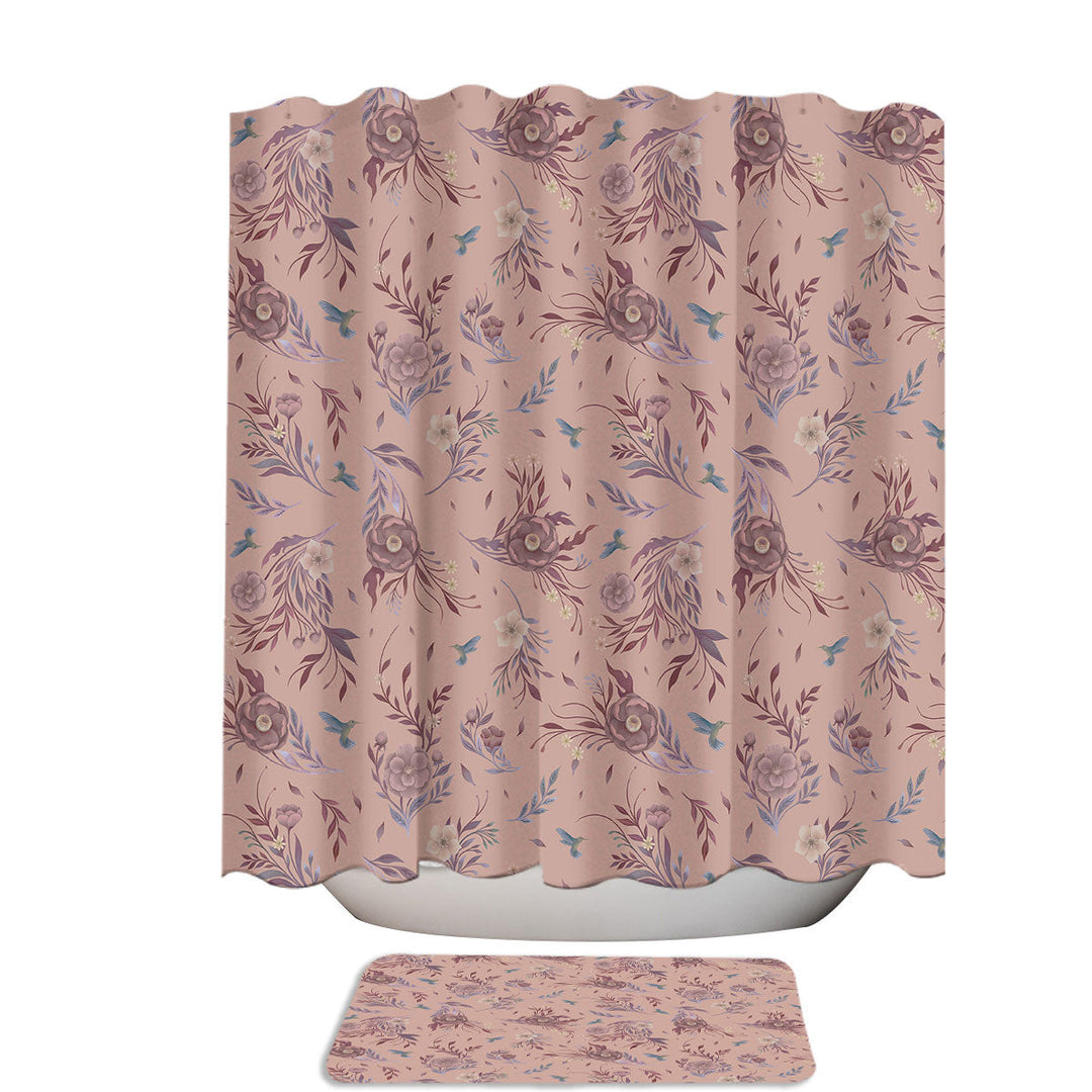 Floral Pink Pattern Camellia Blooms Shower Curtains