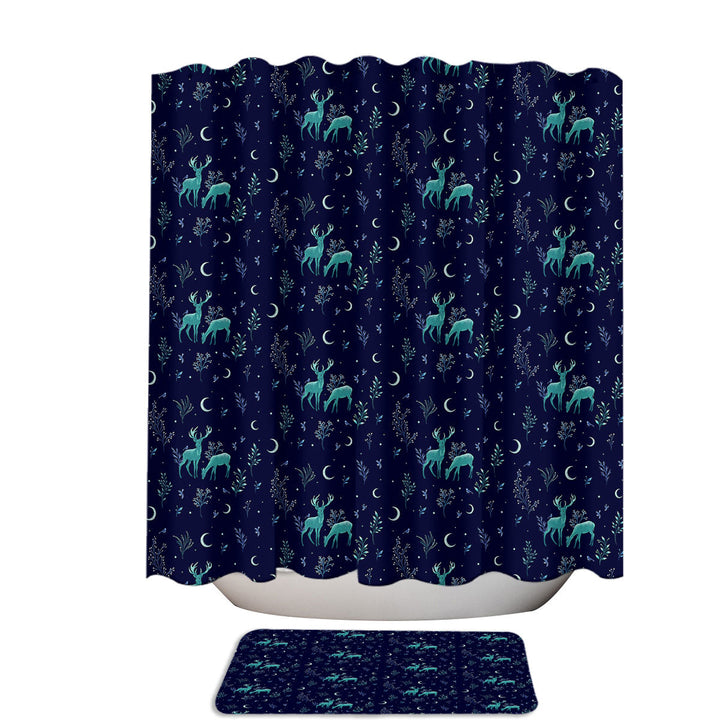 Forest Moonlight with Deer Fabric Shower Curtain