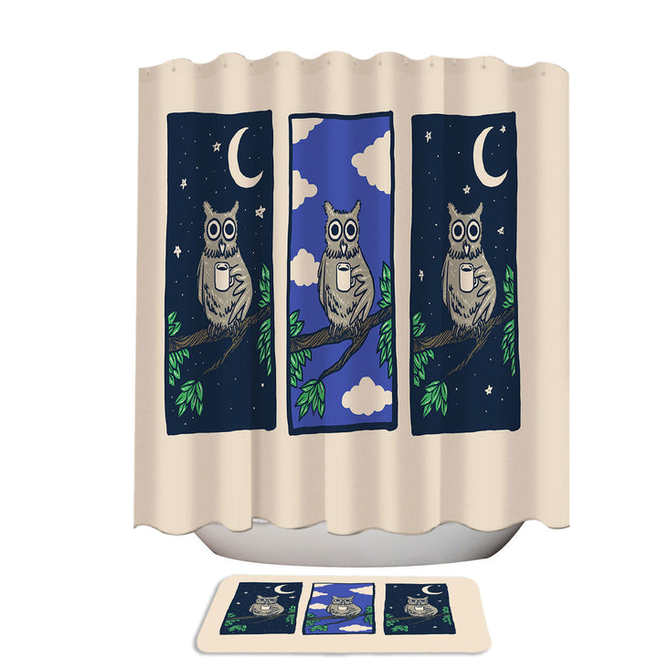 Funny Coffee Lover Hangover Owl Extra Long Shower Curtain