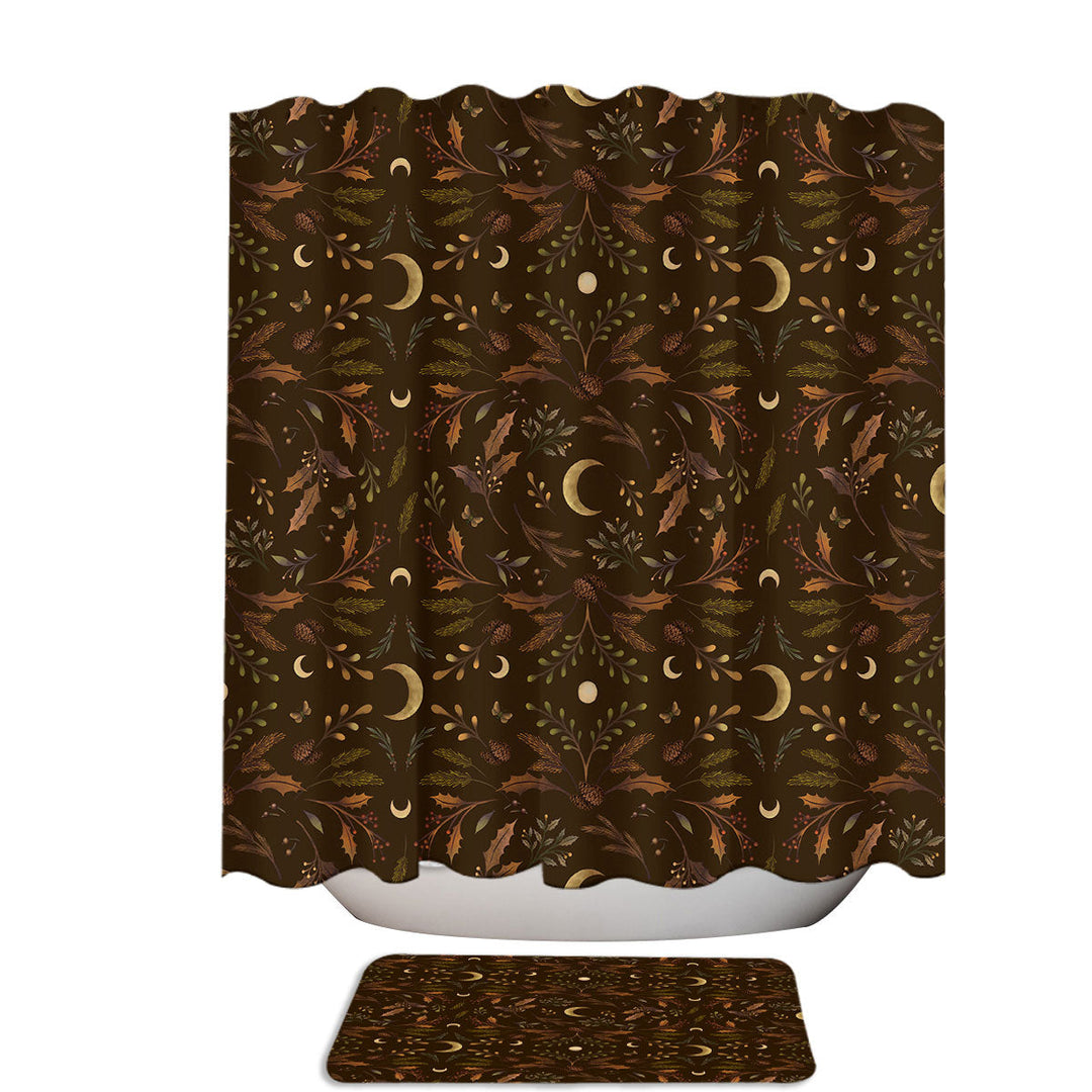 Golden Autumn Leaves and Moons Bathroom Shower Curtains