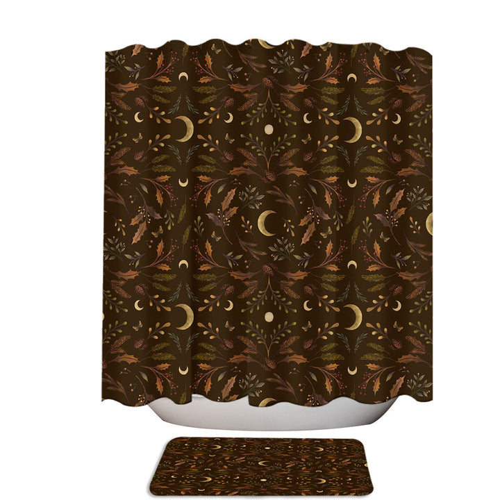 Golden Autumn Leaves and Moons Bathroom Shower Curtains