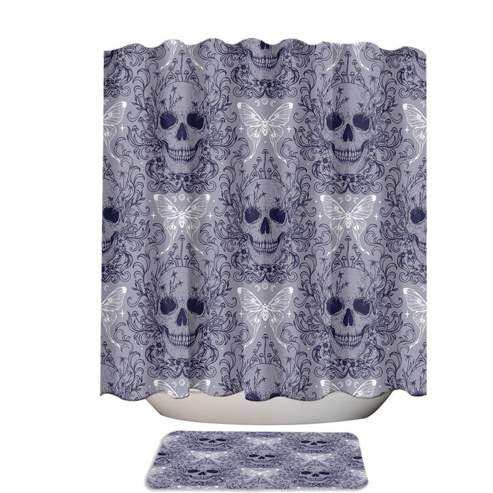 Gothic Glowing Floral Skulls and Butterflies Cool Shower Curtains