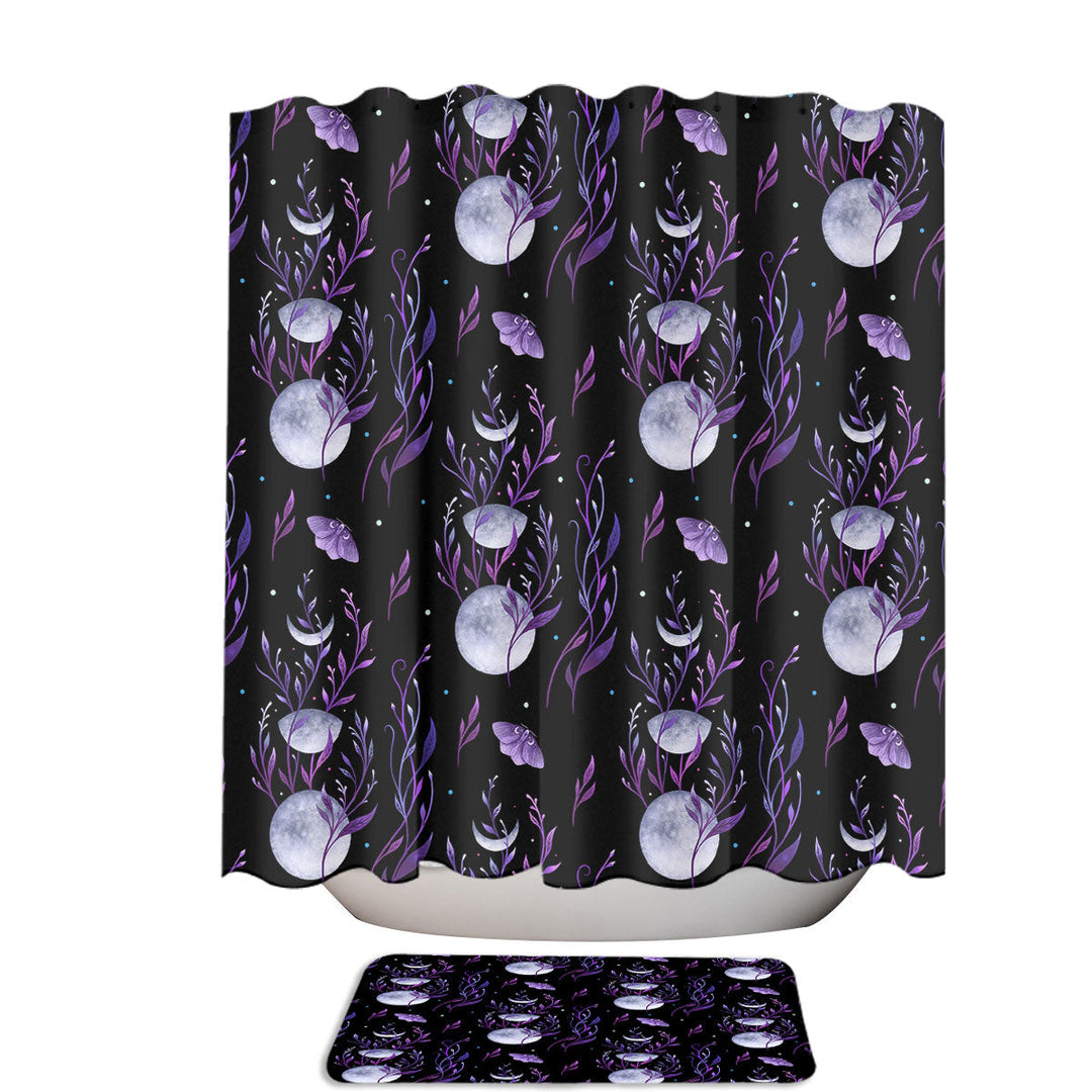 Lunar Garden Purple Leaves and Moons Shower Curtains