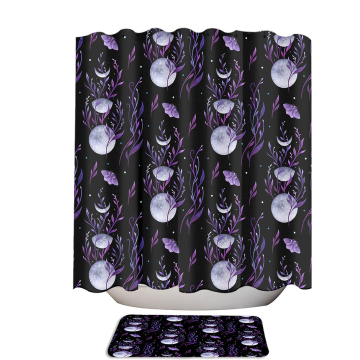 Lunar Garden Purple Leaves and Moons Shower Curtains