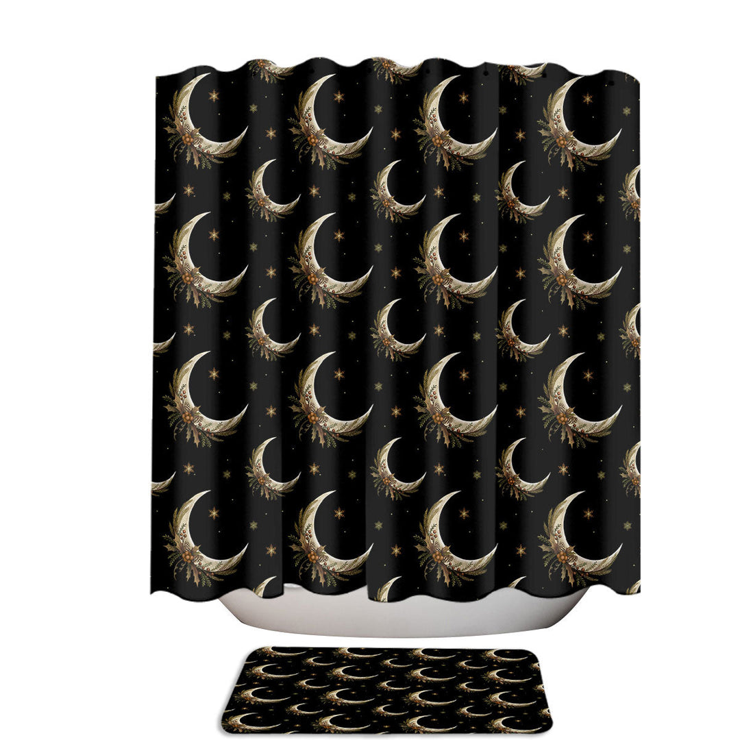 Merry and Bright Holiday Moon Extra Long Shower Curtain