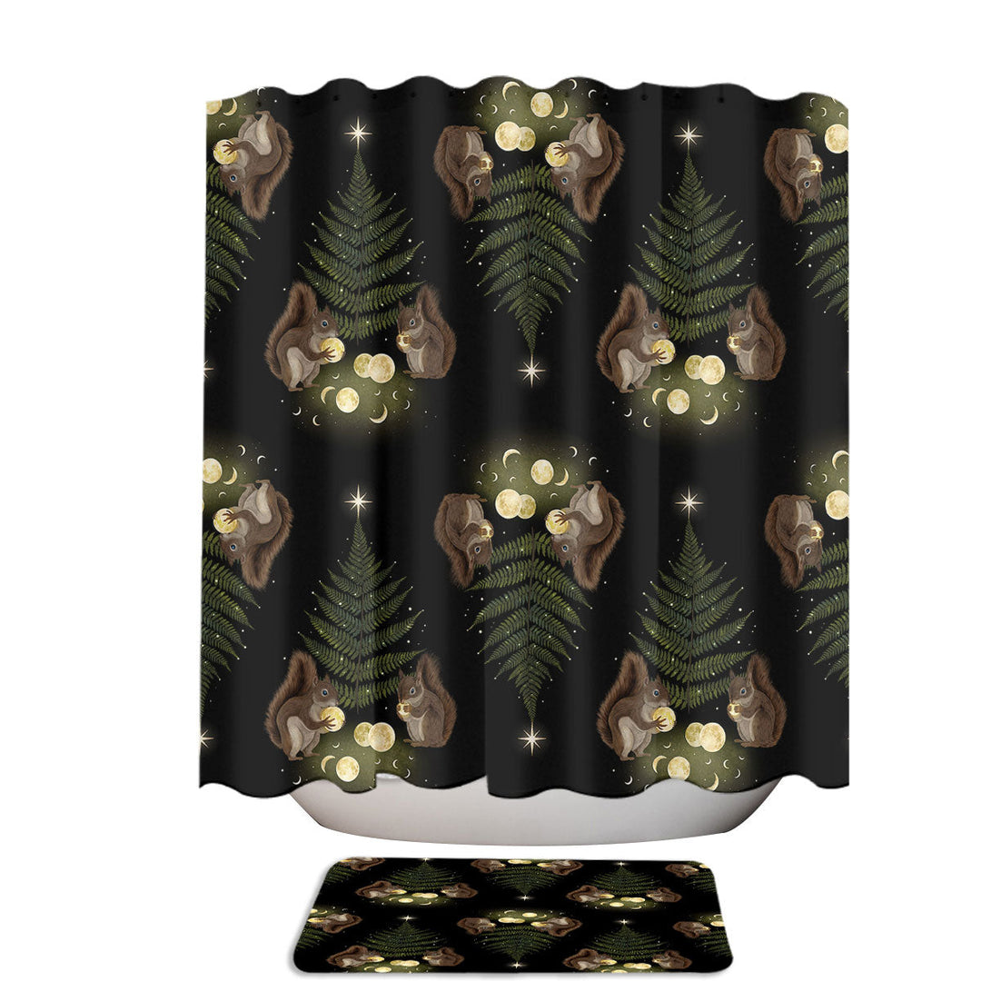 Midnight Feast Night sky Squirrels Modern Shower Curtains