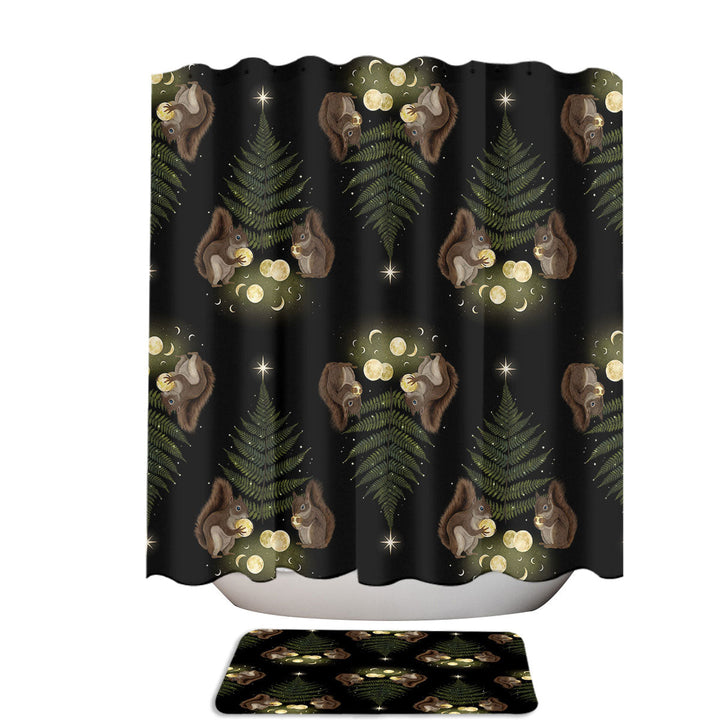 Midnight Feast Night sky Squirrels Modern Shower Curtains