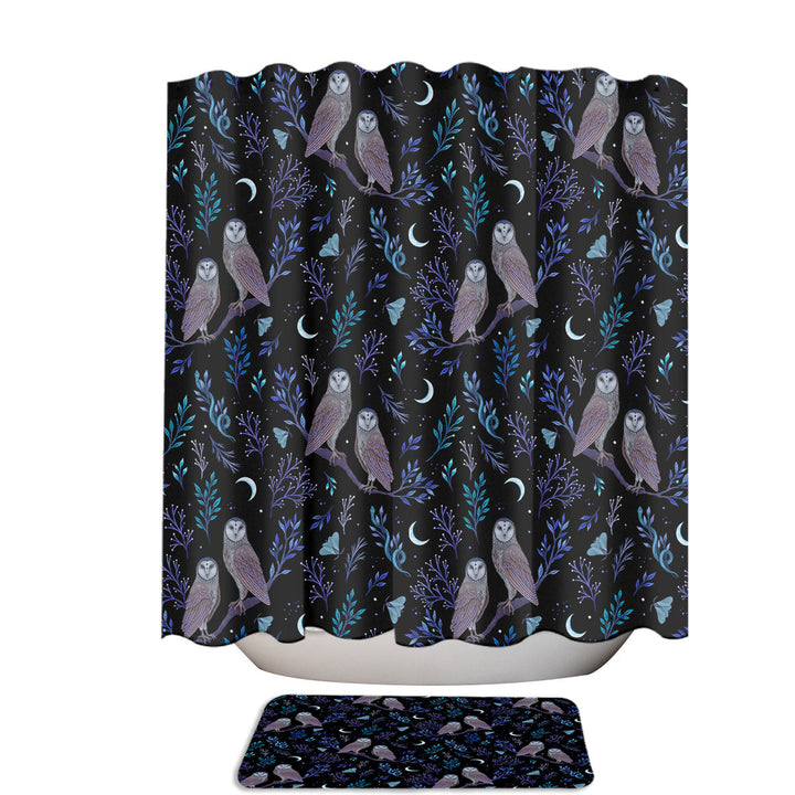 Moonlit Owl Starry Sky with Branches and Moons Shower Curtain