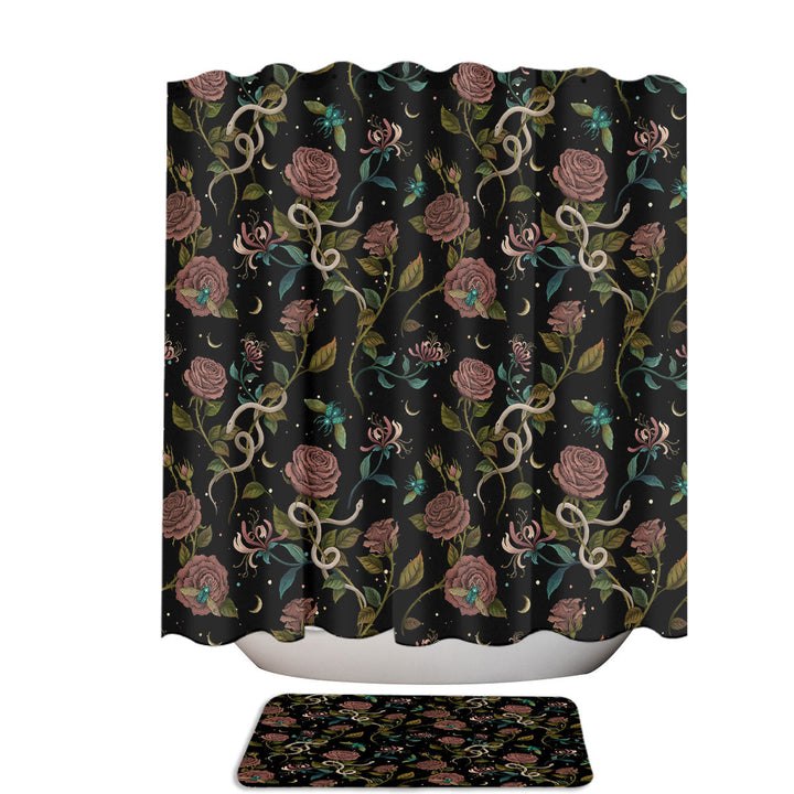 Moonlit Roses Honeysuckles Snakes and Beetles Unique Shower Curtains