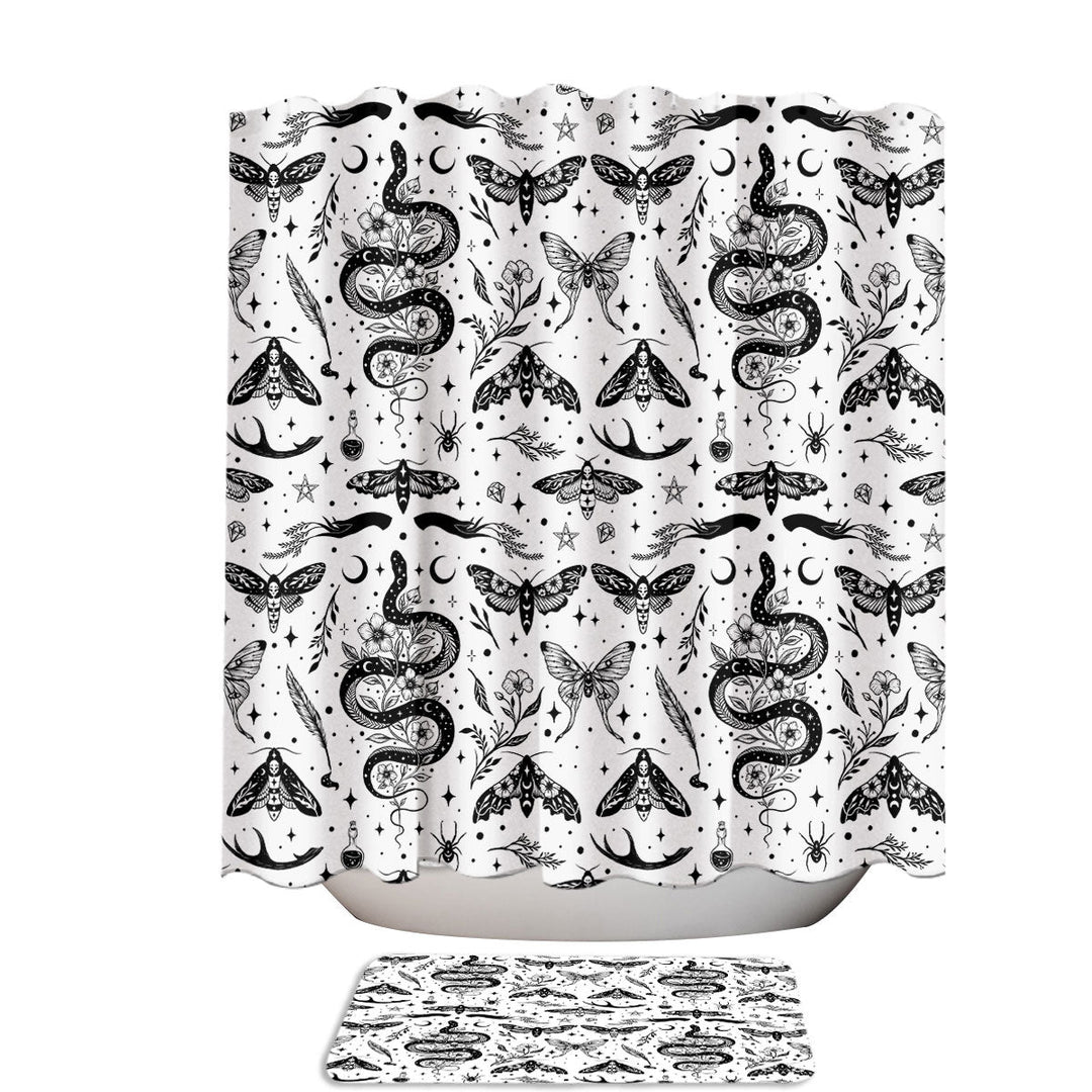Moonlit Symbols Mystic Moth and Serpent Shower Curtains