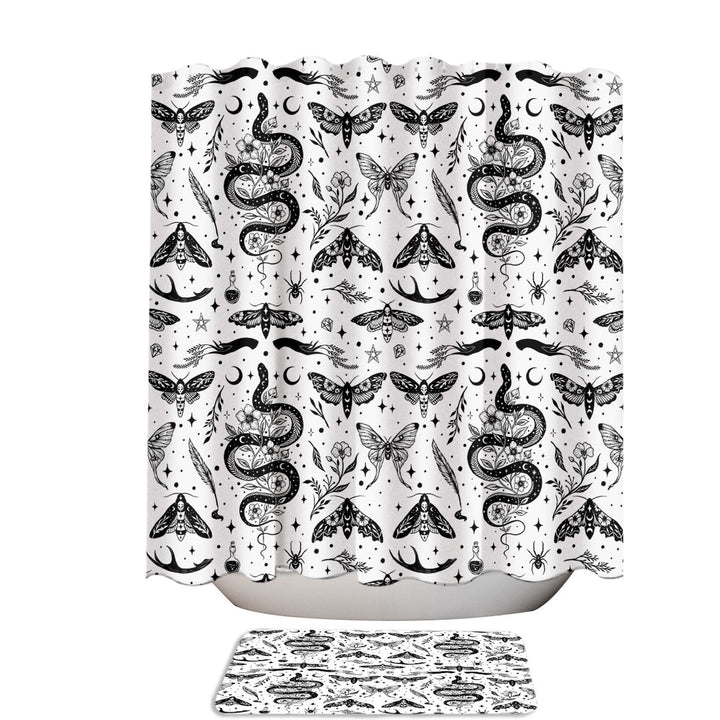Moonlit Symbols Mystic Moth and Serpent Shower Curtains