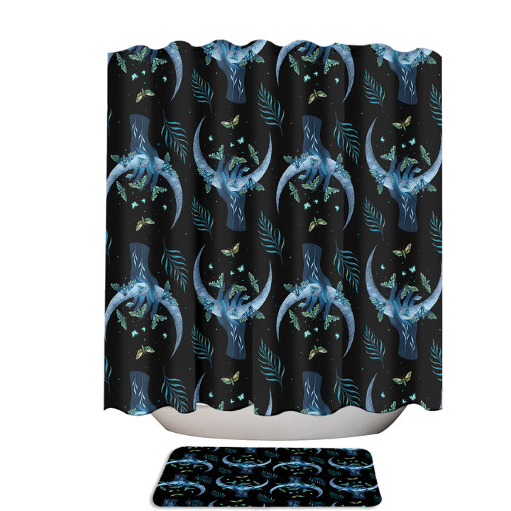 Moth Hand Botanical Sprigs and Moons Fun Shower Curtains