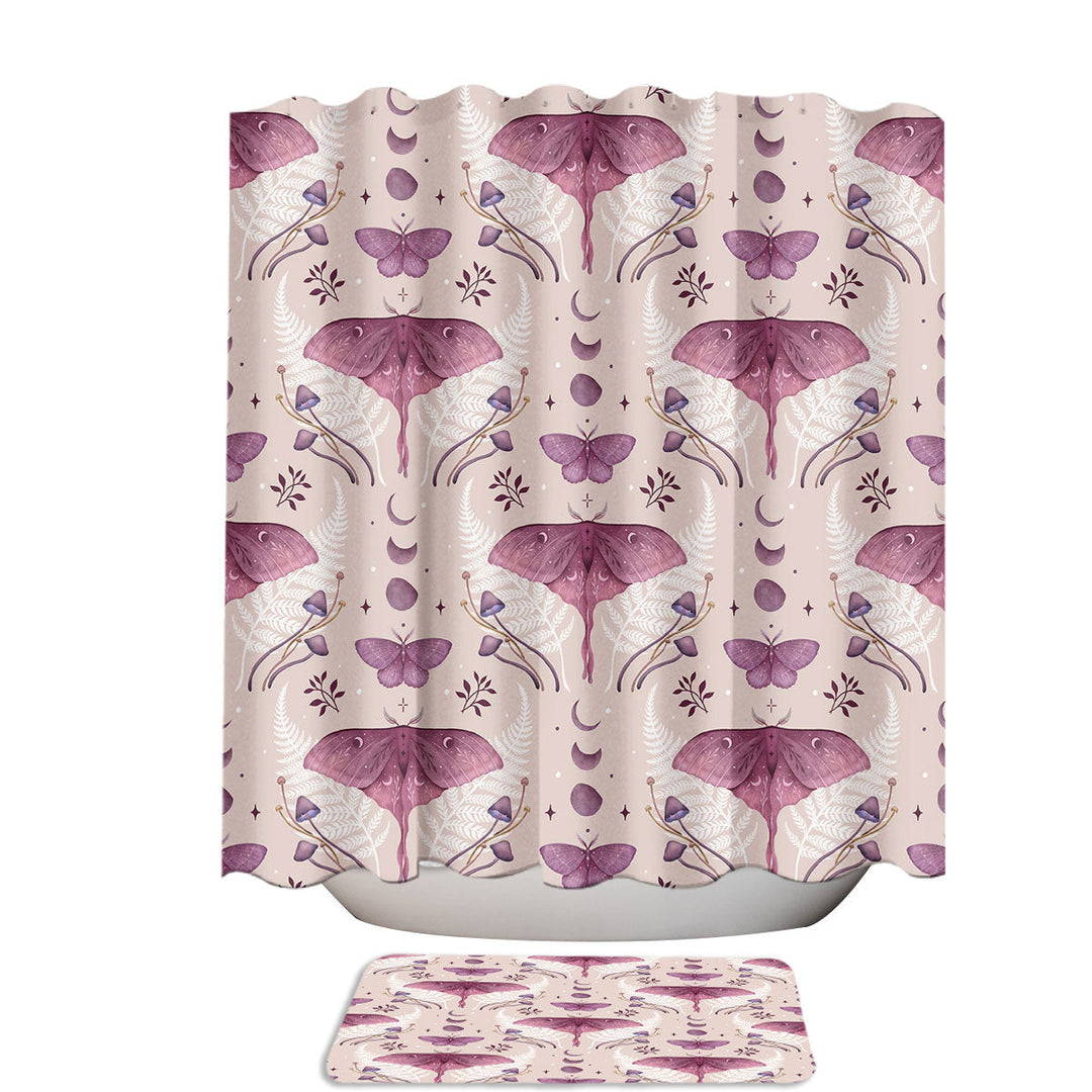 Mystic Luna Moth in Pink Blush Fabric Shower Curtain