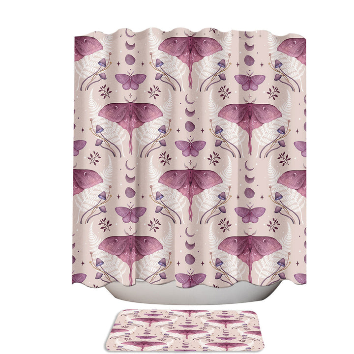 Mystic Luna Moth in Pink Blush Fabric Shower Curtain