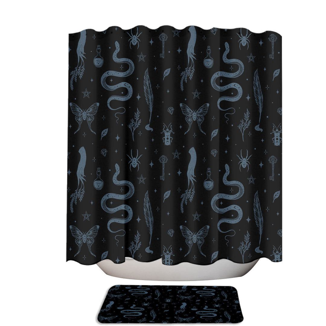 Mystic Shadows Snakes Spiders Moths and Stars Shower Curtains