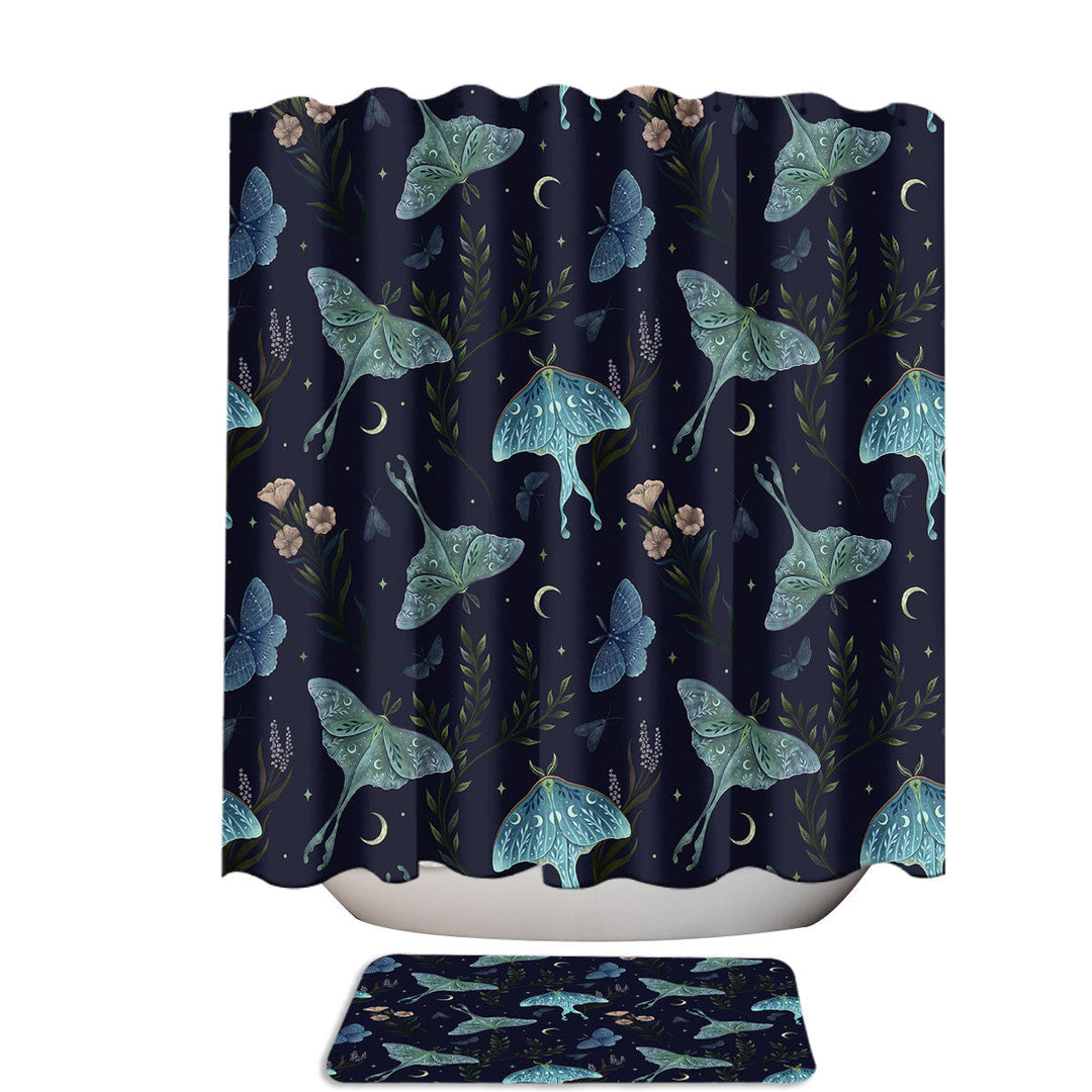 Night Luna Moths and Forest Flowers Shower Curtains