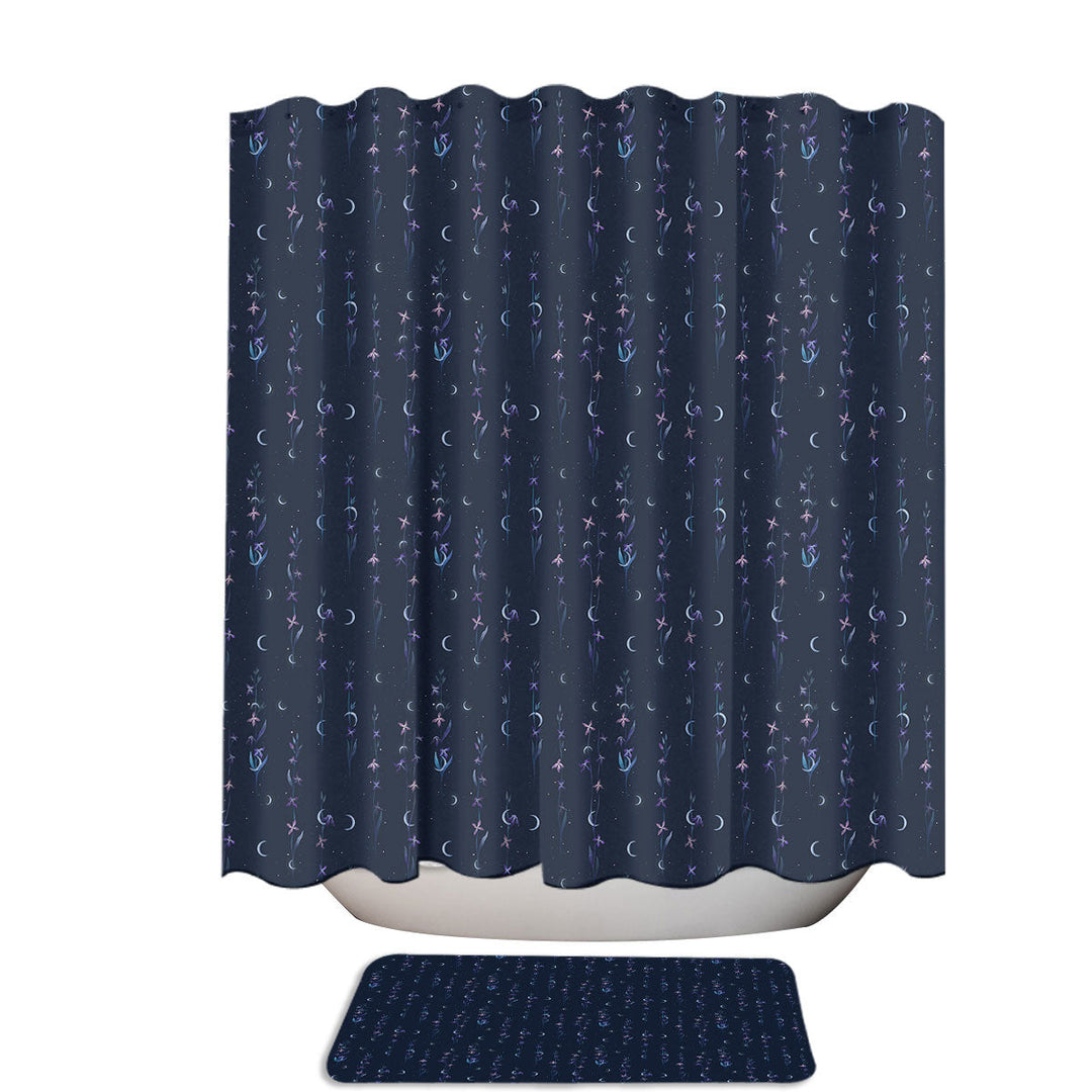 Night Scented Flower and Moon Bathroom Shower Curtains