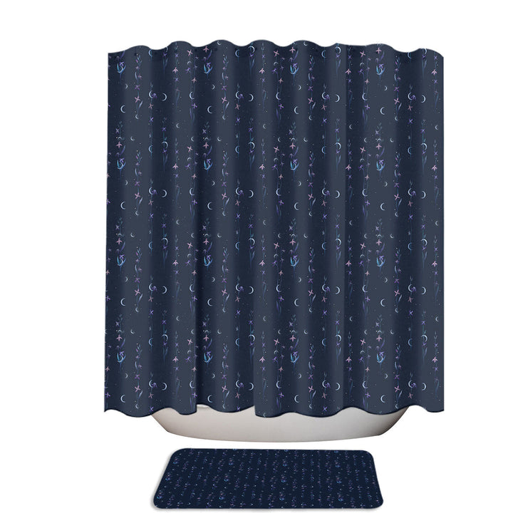 Night Scented Flower and Moon Bathroom Shower Curtains