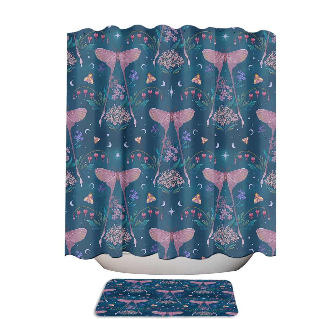 Pink Moth Garden Shower Curtains